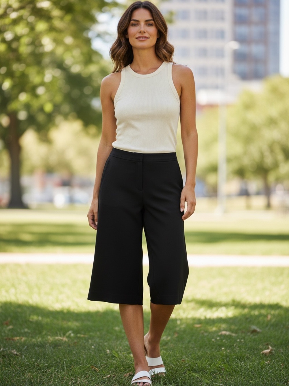 Larry Levine Black Wide-Leg Culotte Capris